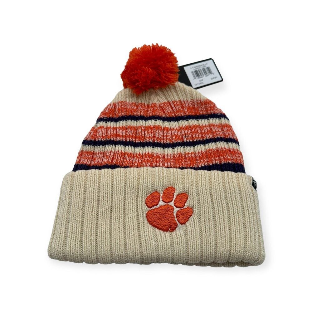 '47 Brand Clemson Tigers Tavern Striped Winter Knit Cuff Beanie Hat Cap Pom